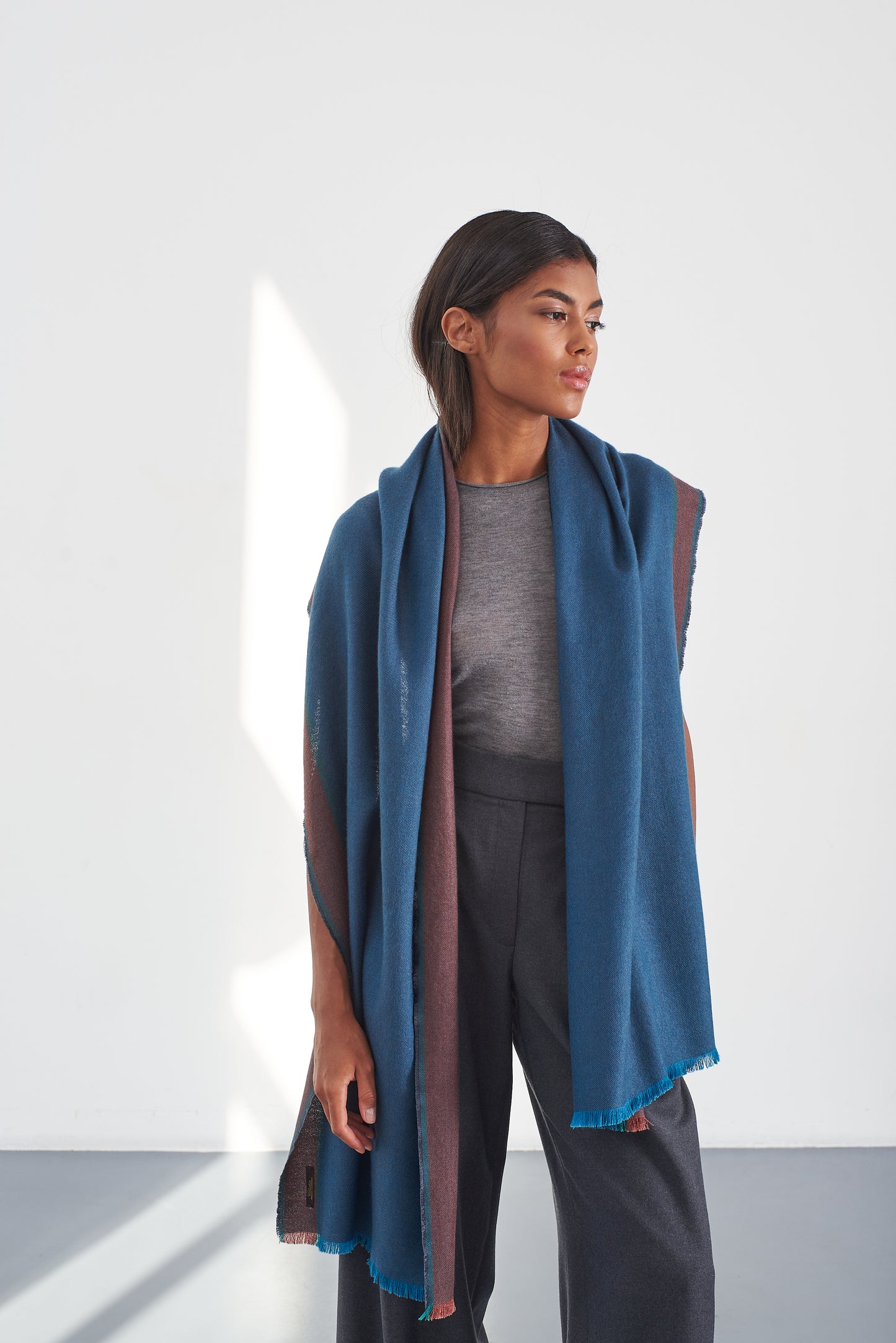 Cashmere & Silk Scarf with Edge Stripes