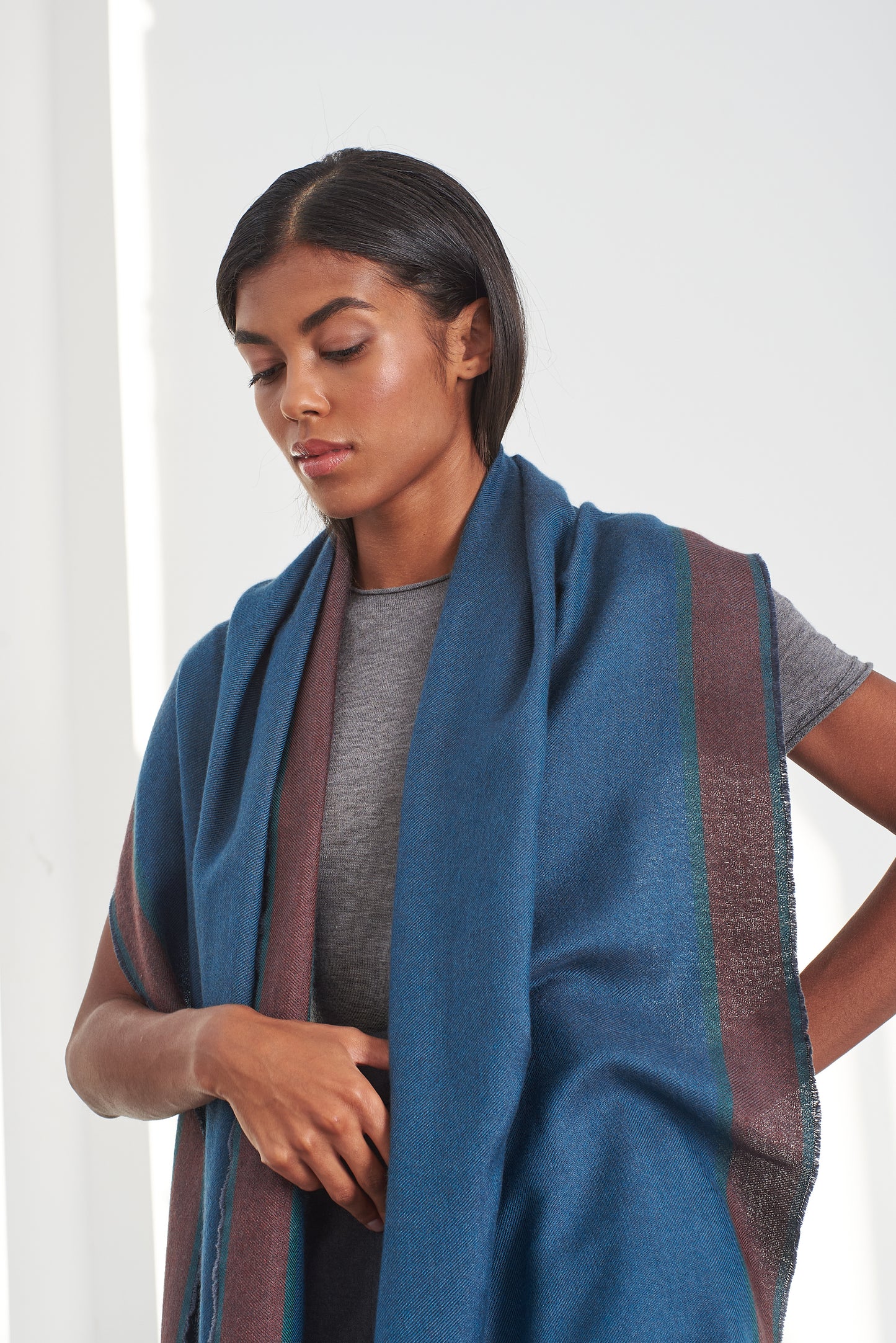 Cashmere & Silk Scarf with Edge Stripes