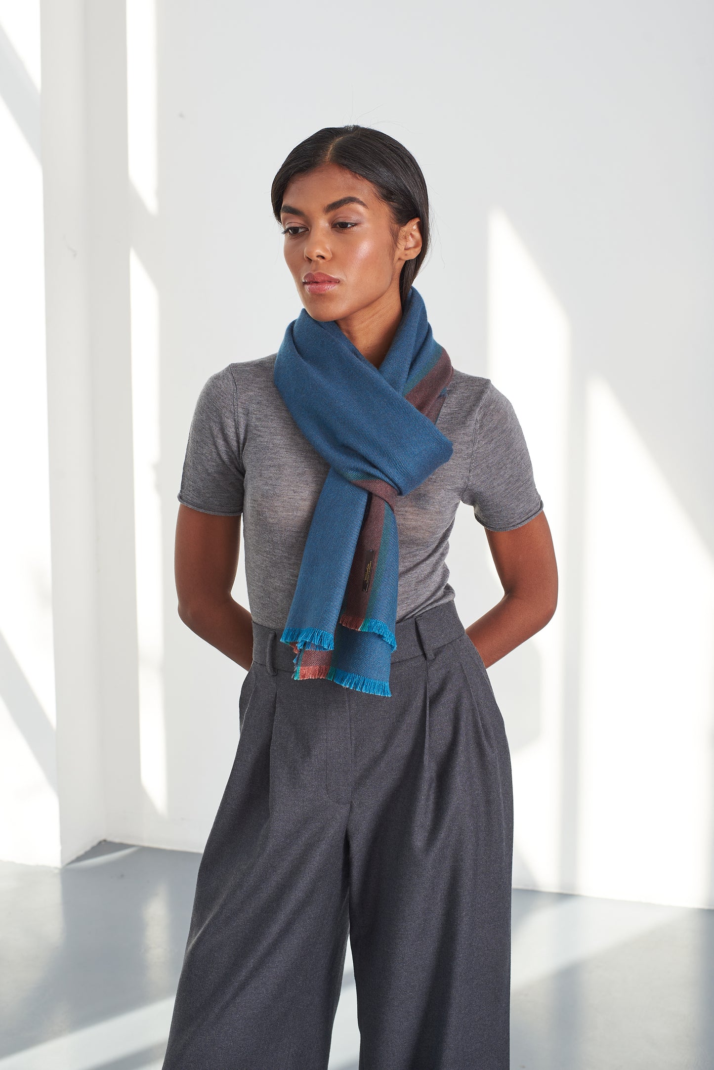 Cashmere & Silk Scarf with Edge Stripes