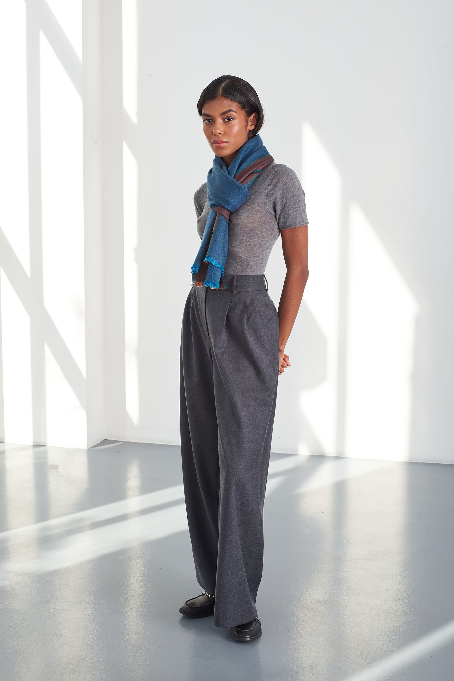 Cashmere & Silk Scarf with Edge Stripes