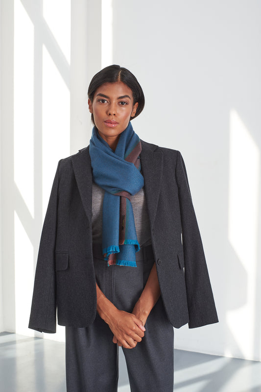 Cashmere & Silk Scarf with Edge Stripes